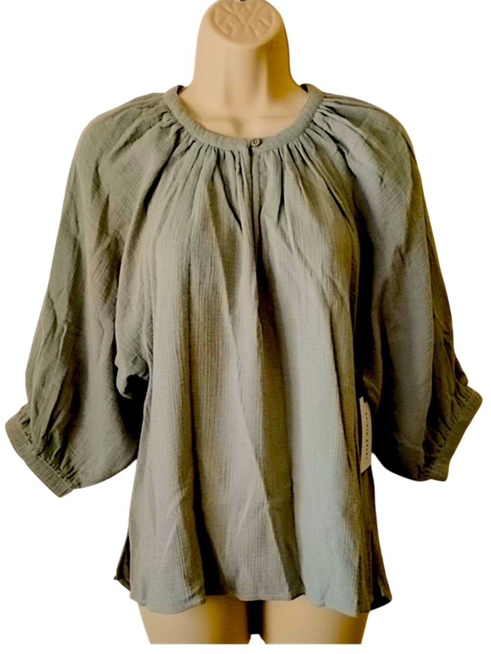 NWT Apiece Apart Organic Crinkled Cotton Peasant Blouse S Eucalyptus Green
